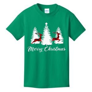 Merry Christmas For Women Buffalo Plaid Reindeer Tree Kids T-Shirt