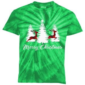 Merry Christmas For Women Buffalo Plaid Reindeer Tree Kids Tie-Dye T-Shirt