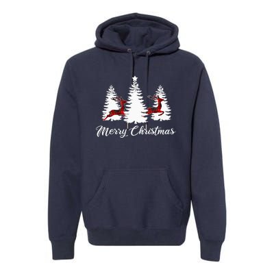 Merry Christmas For Women Buffalo Plaid Reindeer Tree Premium Hoodie