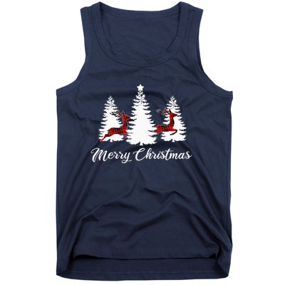 Merry Christmas For Women Buffalo Plaid Reindeer Tree Tank Top