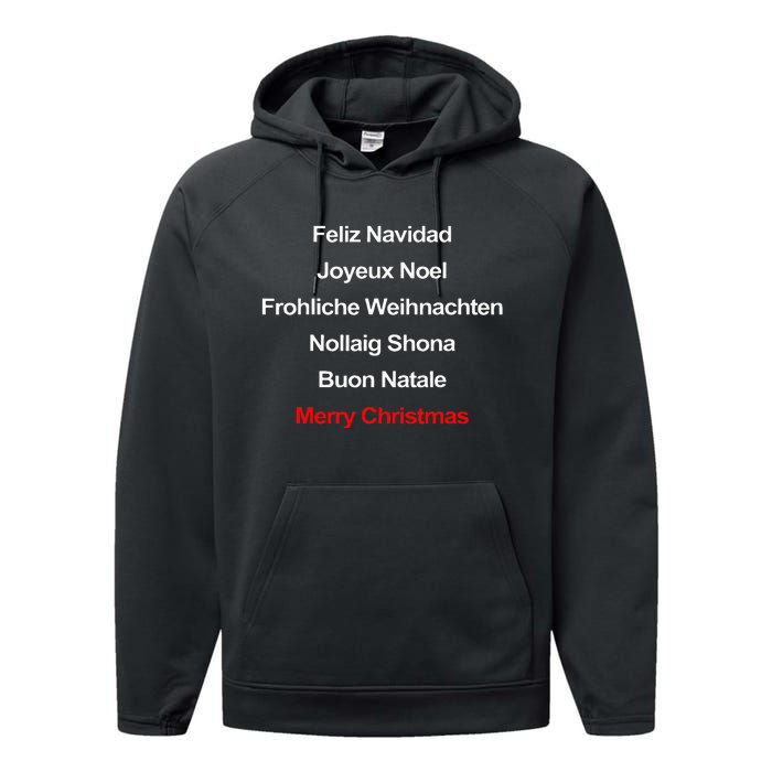 Merry Christmas Feliz Navidad Joyeux Noel Buon Natalie Xmas Performance Fleece Hoodie