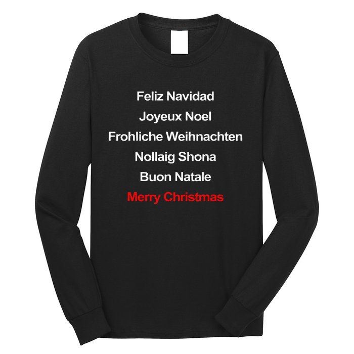 Merry Christmas Feliz Navidad Joyeux Noel Buon Natalie Xmas Long Sleeve Shirt