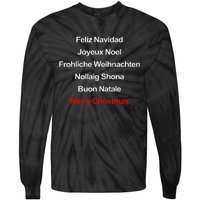 Merry Christmas Feliz Navidad Joyeux Noel Buon Natalie Xmas Tie-Dye Long Sleeve Shirt