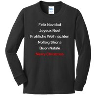 Merry Christmas Feliz Navidad Joyeux Noel Buon Natalie Xmas Kids Long Sleeve Shirt