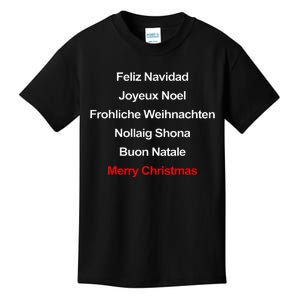 Merry Christmas Feliz Navidad Joyeux Noel Buon Natalie Xmas Kids T-Shirt