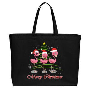 Merry Christmas Flamingo Santa Hat Funny Gifts Teens Girls Cotton Canvas Jumbo Tote