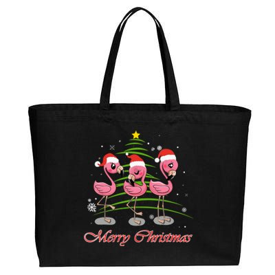 Merry Christmas Flamingo Santa Hat Funny Gifts Teens Girls Cotton Canvas Jumbo Tote