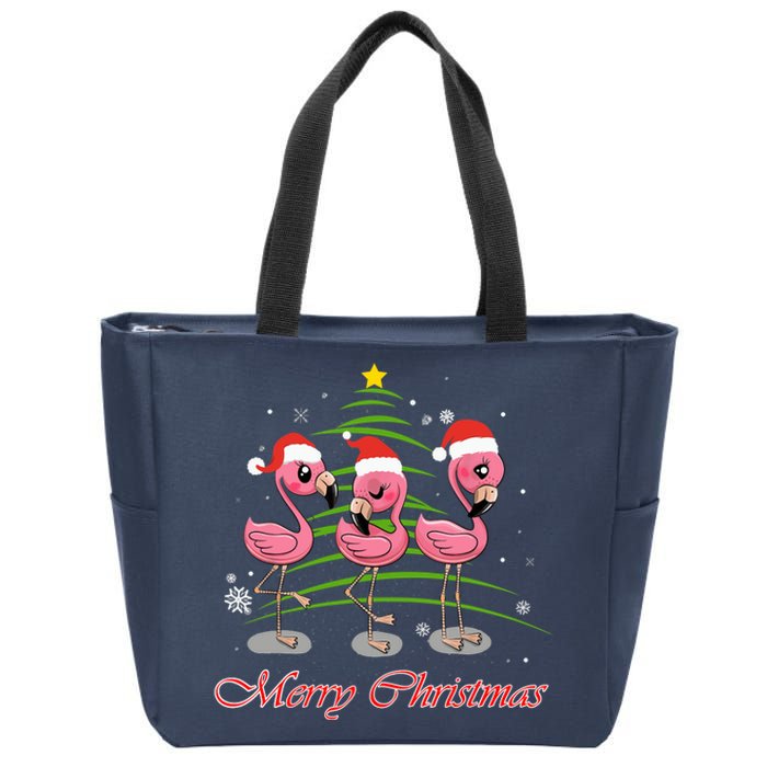 Merry Christmas Flamingo Santa Hat Funny Gifts Teens Girls Zip Tote Bag