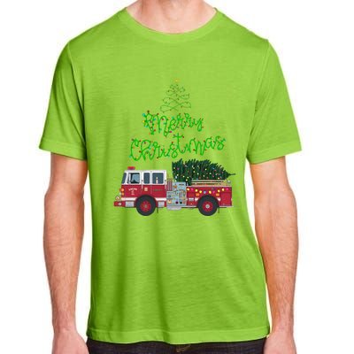 Merry Christmas Firetruck Xmas Tree Lights Adult ChromaSoft Performance T-Shirt