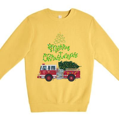 Merry Christmas Firetruck Xmas Tree Lights Premium Crewneck Sweatshirt