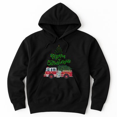 Merry Christmas Firetruck Xmas Tree Lights Hoodie