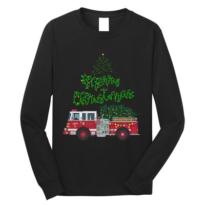 Merry Christmas Firetruck Xmas Tree Lights Long Sleeve Shirt