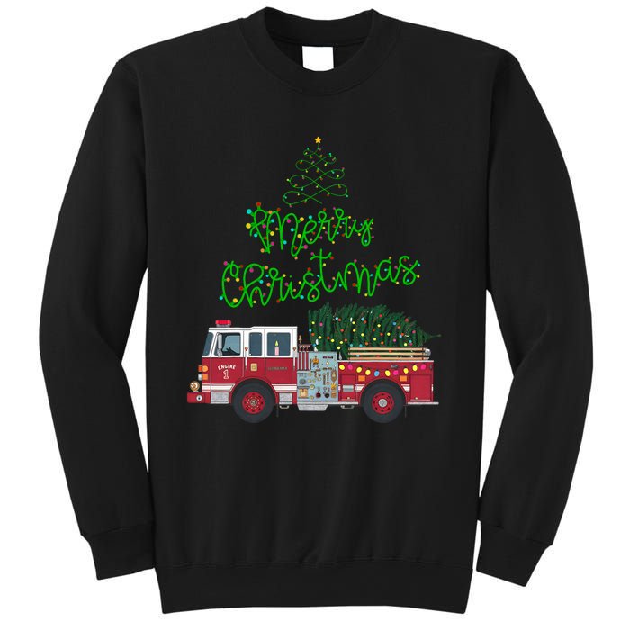 Merry Christmas Firetruck Xmas Tree Lights Sweatshirt