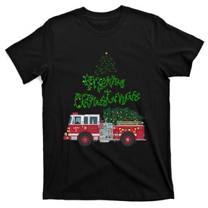 Merry Christmas Firetruck Xmas Tree Lights T-Shirt