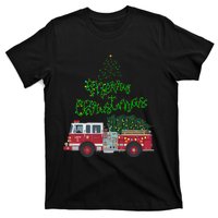 Merry Christmas Firetruck Xmas Tree Lights T-Shirt