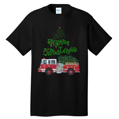 Merry Christmas Firetruck Xmas Tree Lights Tall T-Shirt