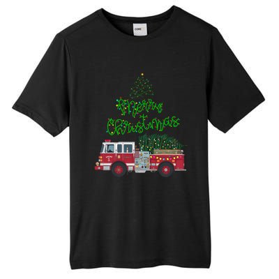 Merry Christmas Firetruck Xmas Tree Lights Tall Fusion ChromaSoft Performance T-Shirt