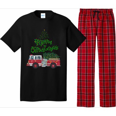 Merry Christmas Firetruck Xmas Tree Lights Pajama Set