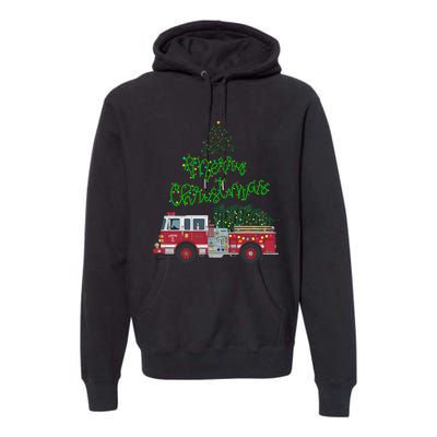 Merry Christmas Firetruck Xmas Tree Lights Premium Hoodie