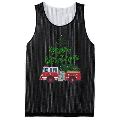 Merry Christmas Firetruck Xmas Tree Lights Mesh Reversible Basketball Jersey Tank