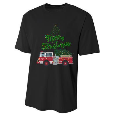 Merry Christmas Firetruck Xmas Tree Lights Performance Sprint T-Shirt