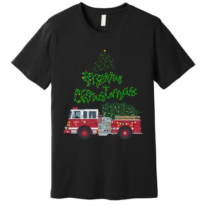 Merry Christmas Firetruck Xmas Tree Lights Premium T-Shirt