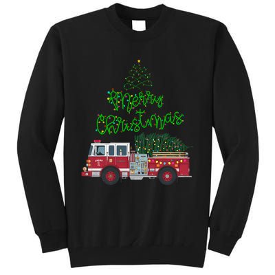 Merry Christmas Firetruck Xmas Tree Lights Tall Sweatshirt