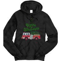 Merry Christmas Firetruck Xmas Tree Lights Tie Dye Hoodie