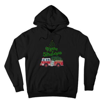 Merry Christmas Firetruck Xmas Tree Lights Tall Hoodie