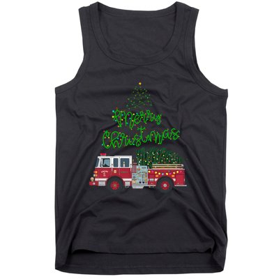 Merry Christmas Firetruck Xmas Tree Lights Tank Top