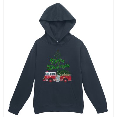 Merry Christmas Firetruck Xmas Tree Lights Urban Pullover Hoodie