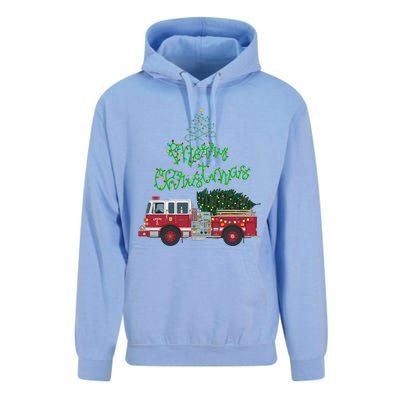 Merry Christmas Firetruck Xmas Tree Lights Unisex Surf Hoodie