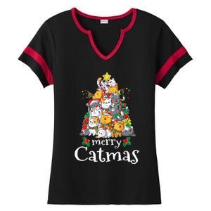 Merry Catmas Funny Cat Dad Cat Mom Christmas Cat Wo  Ladies Halftime Notch Neck Tee