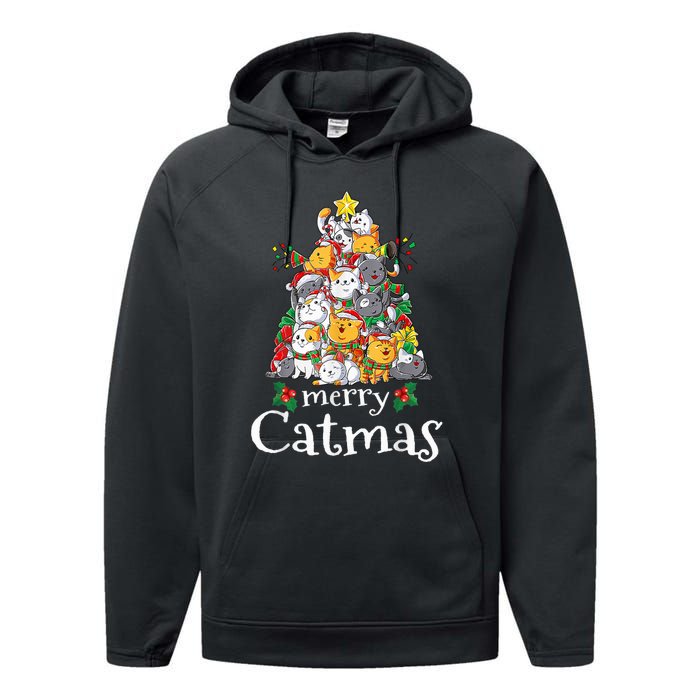 Merry Catmas Funny Cat Dad Cat Mom Christmas Cat Wo  Performance Fleece Hoodie