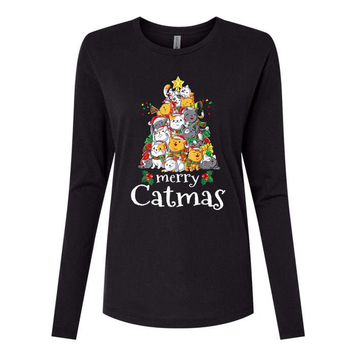 Merry Catmas Funny Cat Dad Cat Mom Christmas Cat Wo  Womens Cotton Relaxed Long Sleeve T-Shirt