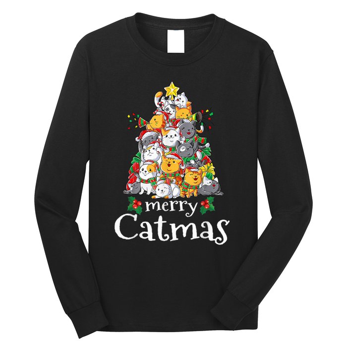 Merry Catmas Funny Cat Dad Cat Mom Christmas Cat Wo  Long Sleeve Shirt