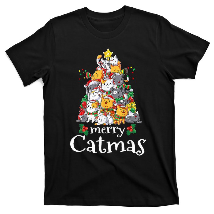 Merry Catmas Funny Cat Dad Cat Mom Christmas Cat Wo  T-Shirt