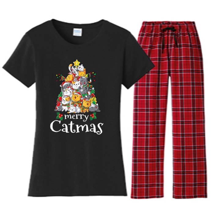 Merry Catmas Funny Cat Dad Cat Mom Christmas Cat Wo  Women's Flannel Pajama Set