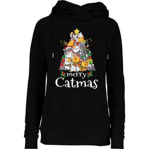 Merry Catmas Funny Cat Dad Cat Mom Christmas Cat Wo  Womens Funnel Neck Pullover Hood