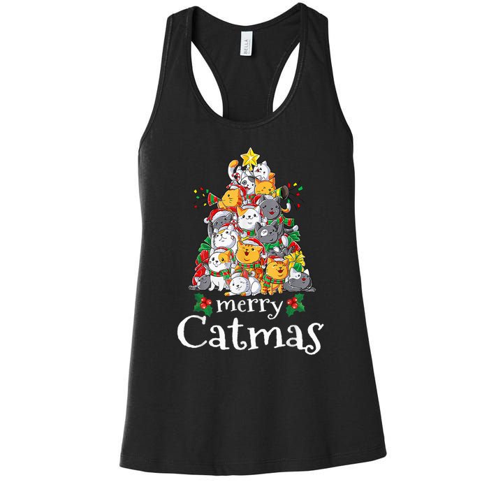 Merry Catmas Funny Cat Dad Cat Mom Christmas Cat Wo  Women's Racerback Tank