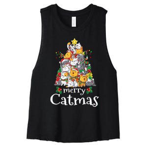 Merry Catmas Funny Cat Dad Cat Mom Christmas Cat Wo  Women's Racerback Cropped Tank