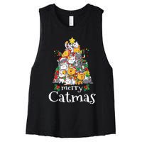 Merry Catmas Funny Cat Dad Cat Mom Christmas Cat Wo  Women's Racerback Cropped Tank