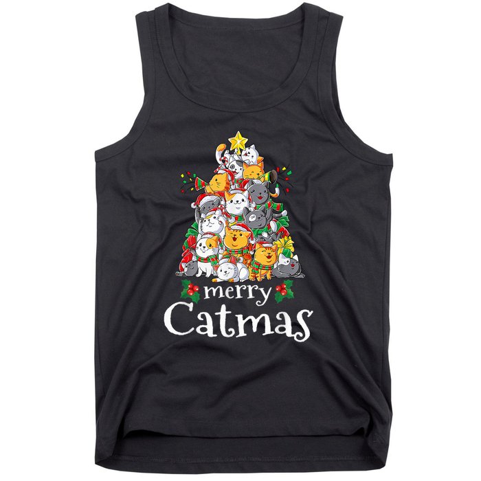 Merry Catmas Funny Cat Dad Cat Mom Christmas Cat Wo  Tank Top