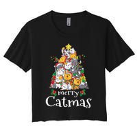 Merry Catmas Funny Cat Dad Cat Mom Christmas Cat Wo  Women's Crop Top Tee