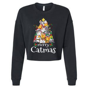 Merry Catmas Funny Cat Dad Cat Mom Christmas Cat Wo  Cropped Pullover Crew