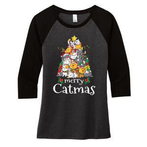 Merry Catmas Funny Cat Dad Cat Mom Christmas Cat Wo  Women's Tri-Blend 3/4-Sleeve Raglan Shirt