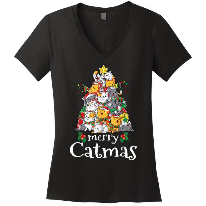 Merry Catmas Funny Cat Dad Cat Mom Christmas Cat Wo  Women's V-Neck T-Shirt