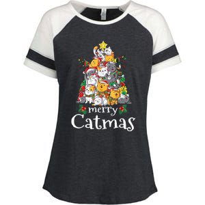 Merry Catmas Funny Cat Dad Cat Mom Christmas Cat Wo  Enza Ladies Jersey Colorblock Tee