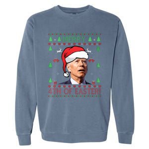 Merry Christmas Funny Joe Biden Happy 4th of July Ugly Xmas  Garment-Dyed Sweatshirt