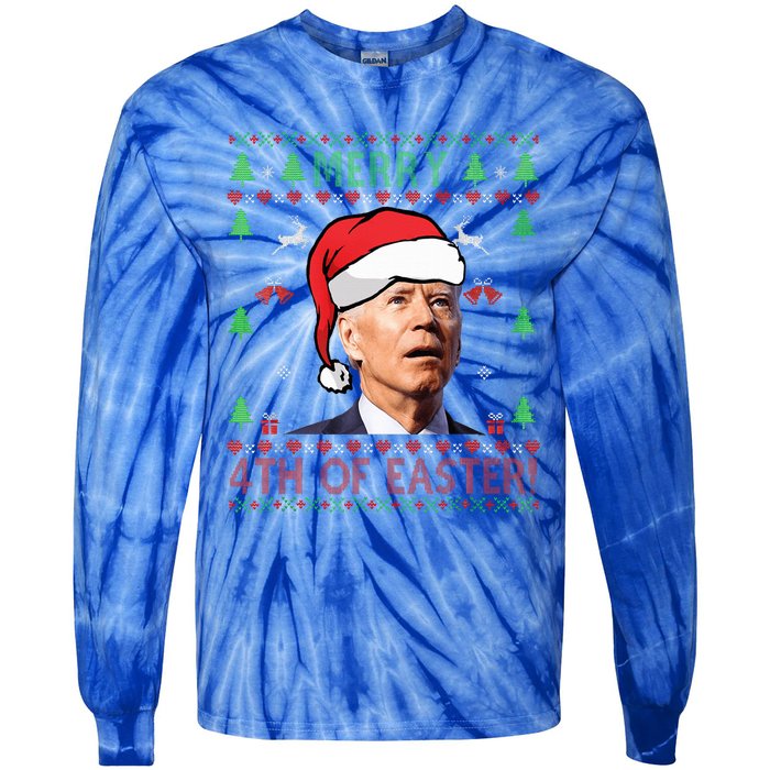 Merry Christmas Funny Joe Biden Happy 4th of July Ugly Xmas  Tie-Dye Long Sleeve Shirt